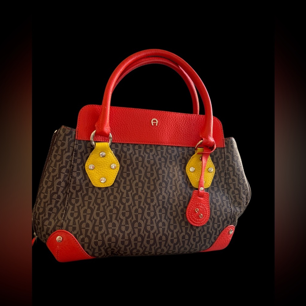 Aigner Multicolor Coated Canvas and Leather Satchel